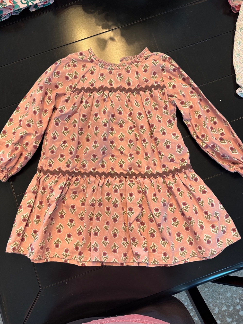 Girls' Pink Floral Casual Tiered Dress